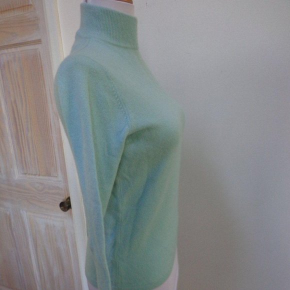 VGUC -PRESWICK & MOORE Aqua Heather 100% Cashmere Mock Turtleneck Sweater Sz S - Picture 4 of 7